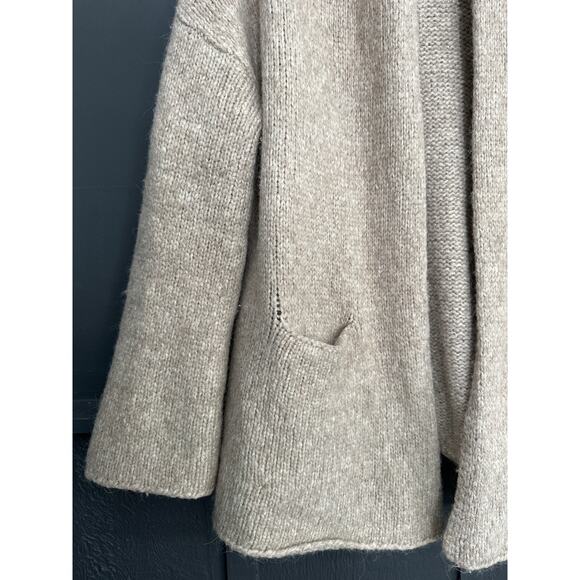 360 Sweater Italian Yarn Alpaca Wool Chunky Knit Oversized Cardigan Oatmeal Sz S - Picture 5 of 8